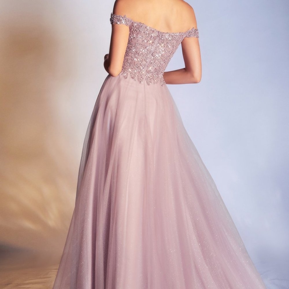 CHAMPAGNE  PROM PARTY EVENING LONG OFF THE SHOULDER A-LINE DRESS CD0177 - Picture 5 of 7